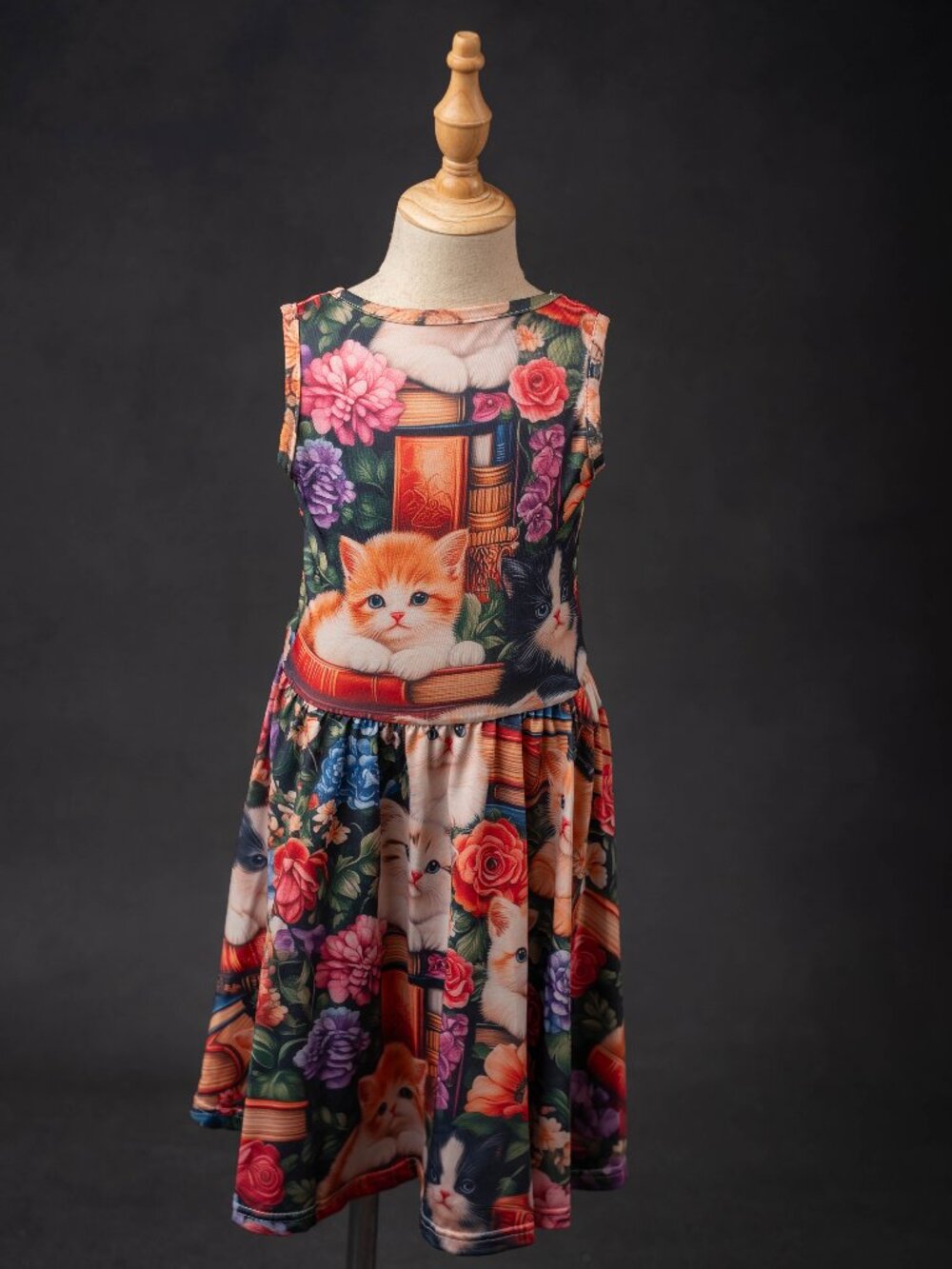 Kitten Print Girls Skater Dress, size 5/6